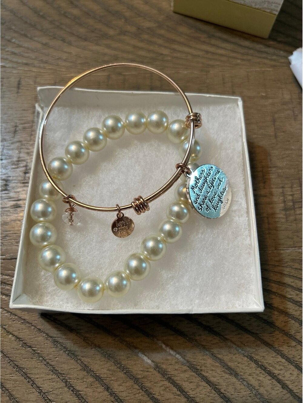 Mother Daughter Rose Gold Charm Bracelet Set Pearl Beaded Bracelet
